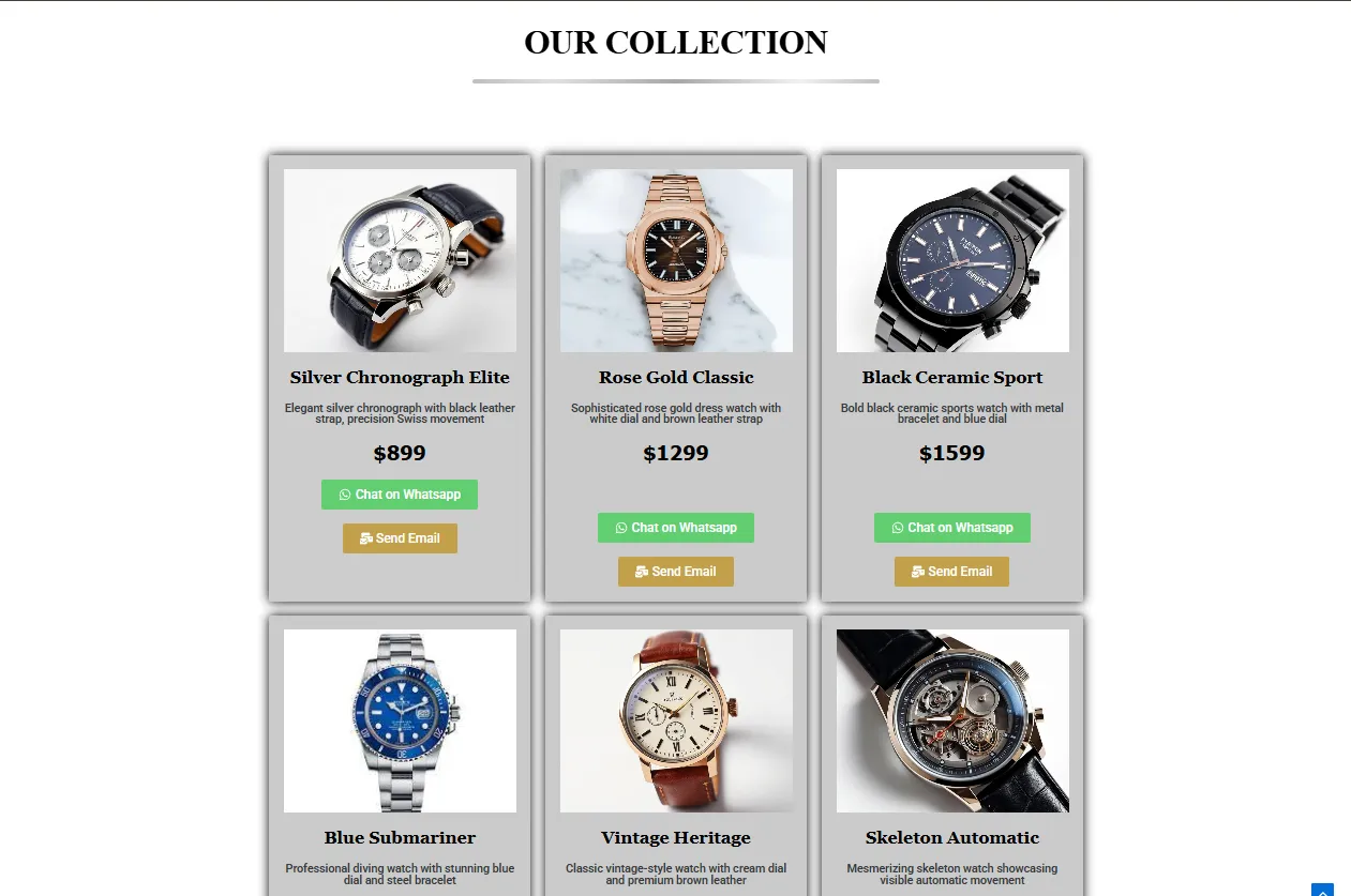Time Galleria product collection – Display of premium watches with WooCommerce setup